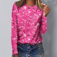 thumbnail image 2 of Pompotops Femmes Dames Col Rond Hauts Amples Décontractés T-Shirts Imprimés Blouse à Manches Longues en Solde, 2 of 5