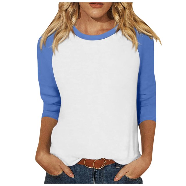 TSADFHJI sous-Vêtements en Coton pour Femmes Blanc Haut à Manches 3/4 Été Décontracté Polyvalent Raglan Col Rond Chemise Décontractée Top S Bleu Clair