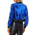 thumbnail image 3 of INSPIRE CHIC Blouson Bomber Court à Paillettes pour Femme, Manches Longues, Fermeture Éclair, Bleu, TP, 3 of 5
