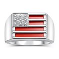 thumbnail image 1 of RYLOS Men's Rings 14K White Gold USA Flag Designer Ring With Diamonds and Red Quartz Rings For Men Designer Patriotic Jewelry Size 9, 1 of 5
