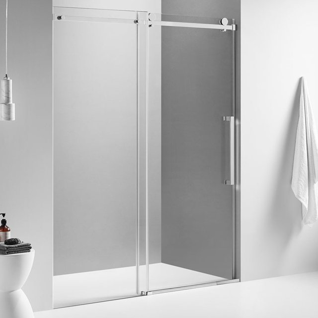 Serene Valley 72 x 74 In Square Rail Frameless Sliding Shower Door, Chrome