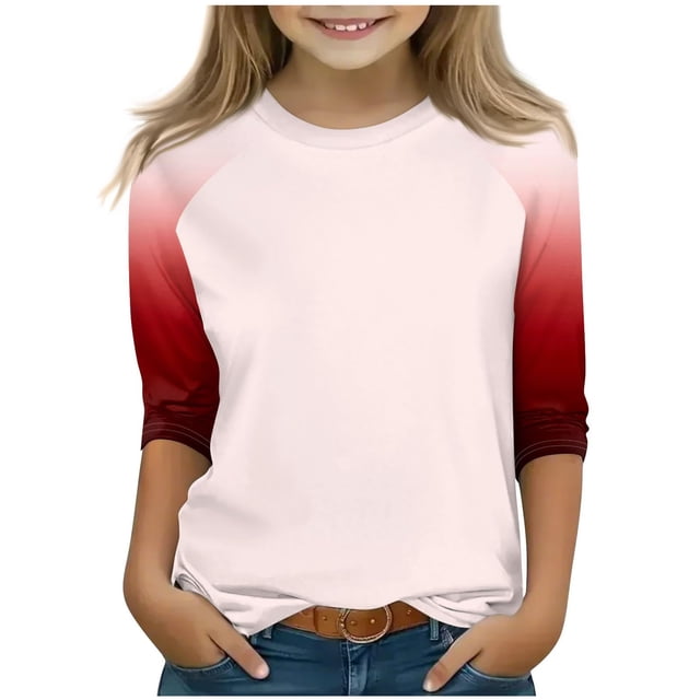 SERTG T-Shirt Mode Enfant Col Rond Manches 3/4 Imprimé Col Rond pour Été et Printemps 4-15 Ans (Blanc3,13 Ans)