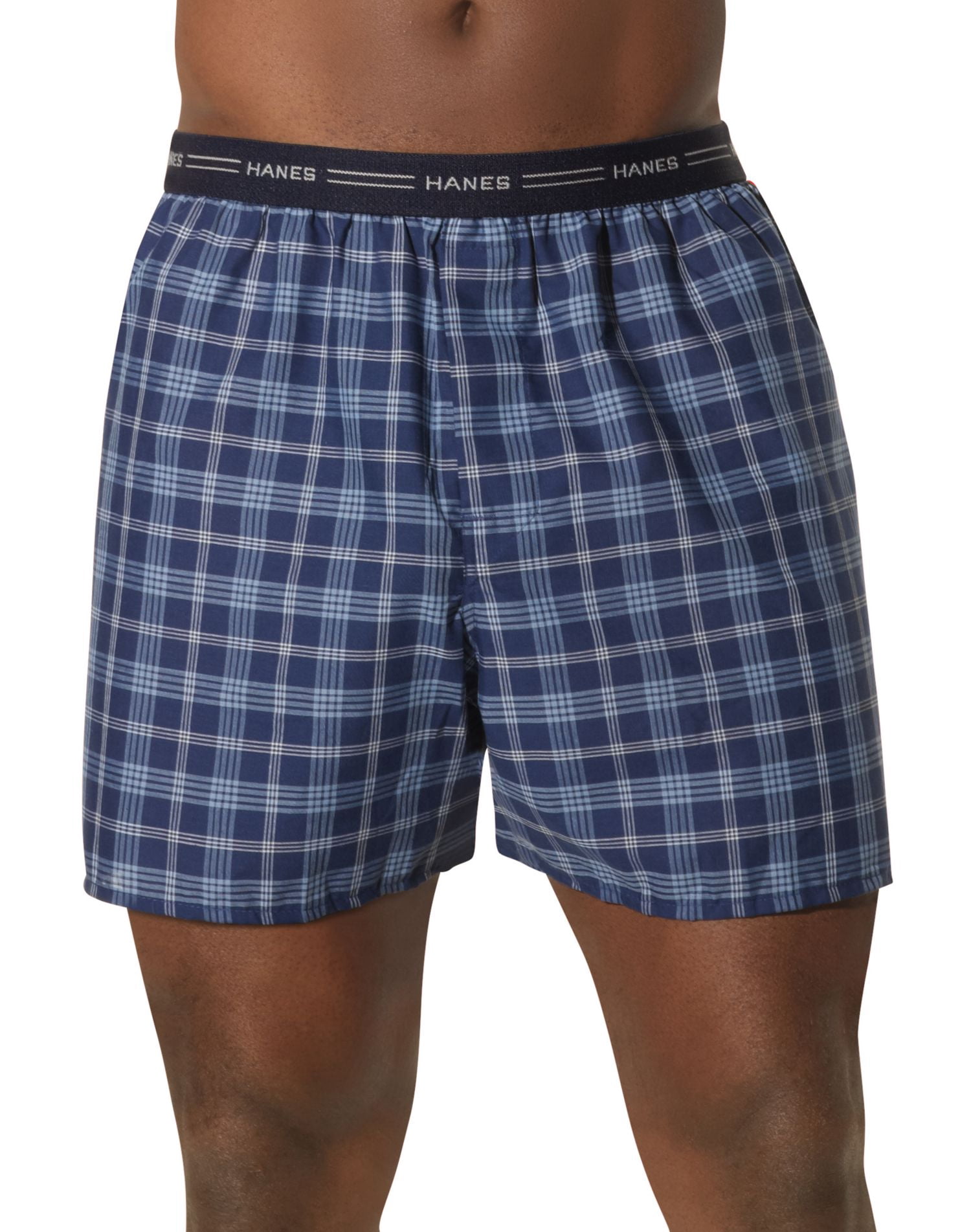 Hanes Men`s Yarn Dyed Plaid Boxers, XL, Assorted Blue Plaid