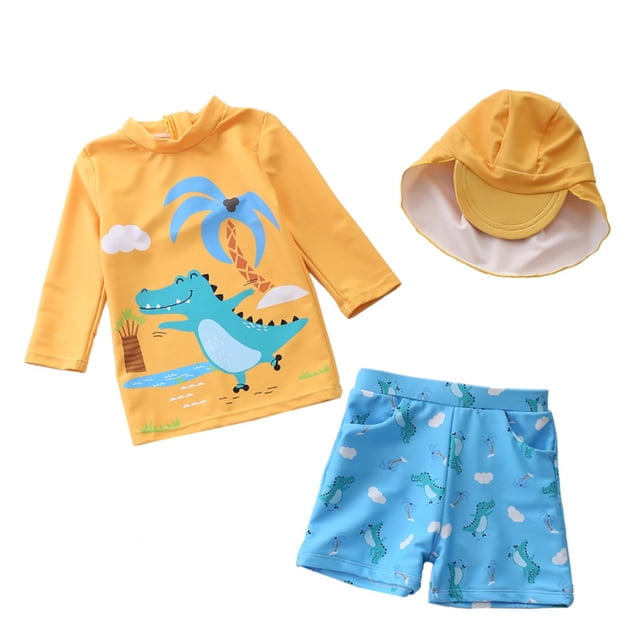 JTieacloth Boys UPF 50+ Sun Long Sleeve Swim Shirt And Swim Trunks Two Piece Rash Guard For Kids,Sizes 4-5 Years
