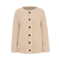 thumbnail image 4 of Women‘s Fleece Sweater Open Front Cardigan Plus Size Button Down Coat Winter Thermal Outwear Sweatshirt (XL  White), 4 of 7