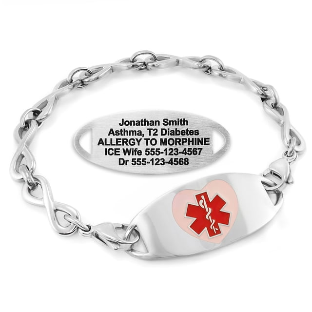 MedicEngraved Stainless Steel Custom Medical Alert Bracelet - 6mm Infinity Link