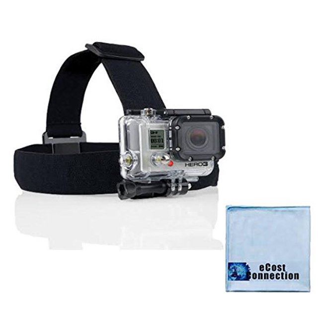 Head Strap Mount for GoPro HERO1, HERO2, HERO3, HERO3+, HERO4, HERO4 Session, HERO5 Cameras + an eCostConnection Microfiber Cloth