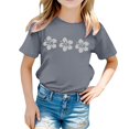 thumbnail image 1 of WEIYLL T-Shirts pour Filles Imprimé Floral Col Rond Manches Courtes Décontracté Doux pour Enfants 6-7 Ans, 1 of 5