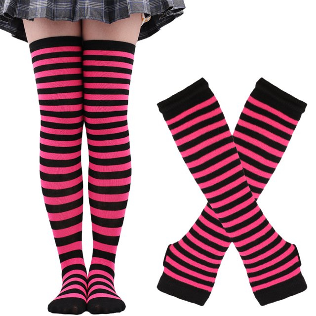 ZheElen Easy To Wear Over Knee Socks Highly Elastic And Durable Soft And Breathable Wide Application Polyester Easy To Match rose red and black 1Set