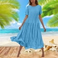 thumbnail image 2 of Sentmoon Robes de Printemps Manches Courtes Col Rond Robes de Golf pour Femmes 2026 Été Couleur Unie Coupe Régulière Respirante Robe T-Shirt Décontractée pour Affaires et Décontracté Bleu Ciel TG, 2 of 7