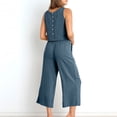thumbnail image 3 of Cameland 2Pc Fashion Woman Round Neck Solid Sleeveless Blouse +Loose Pockets Pants Sets, 3 of 7
