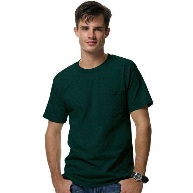 Hanes Beefy-T Men`s Pocket T-Shirt, 3XL, Deep Forest
