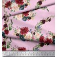 thumbnail image 3 of Soimoi Pink Poly Georgette Fabric Ranunculus & Penoy Floral Print Printed Fabric 1 Yard 42 Inch Wide, 3 of 3