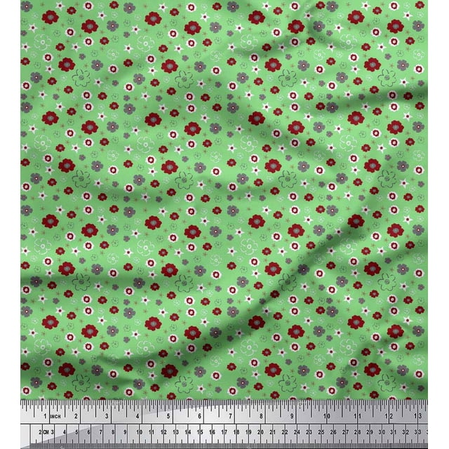 Soimoi Green Rayon Fabric Flower Artistic Print Sewing Fabric Yard 42 Inch Wide