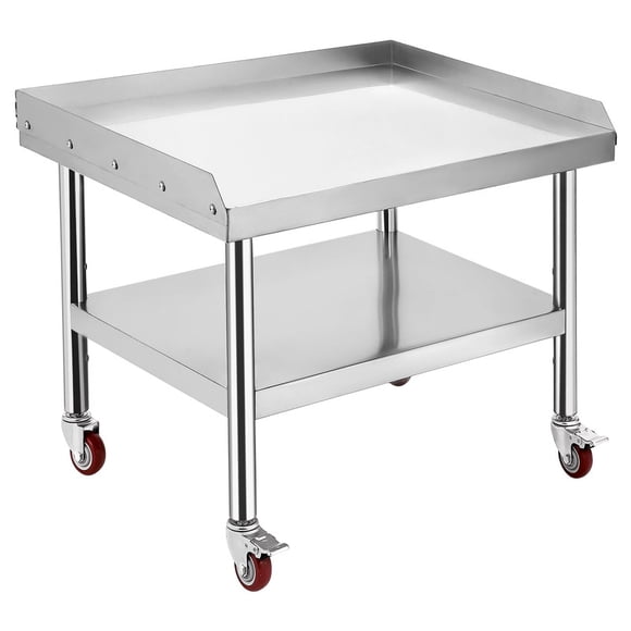 Commercial Stainless Steel Work Table, 24"x28"x24" Mobile Grill Stand with Adjustable Undershelf for Restaurant & Home Kitchen