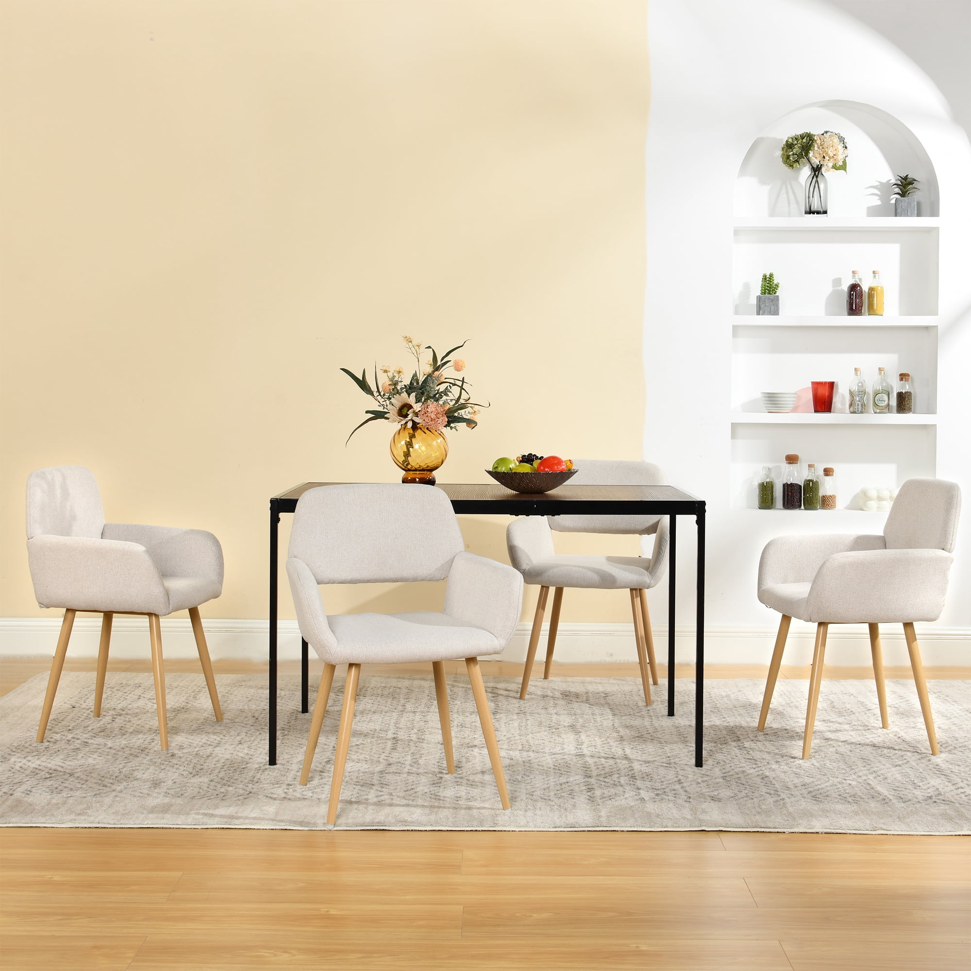 Homy Casa - Ensemble de 2 chaises de salle à manger rembourrées avec accoudoirs et pieds en métal imitation bois pour les intérieurs modernes