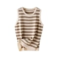 thumbnail image 1 of Lenpel Women's Plus Size Tank Tops Striped Crew Neck Sleeveless Ribbed Knit Lightweight Sweaters Summer Casual Blouses, 1 of 3