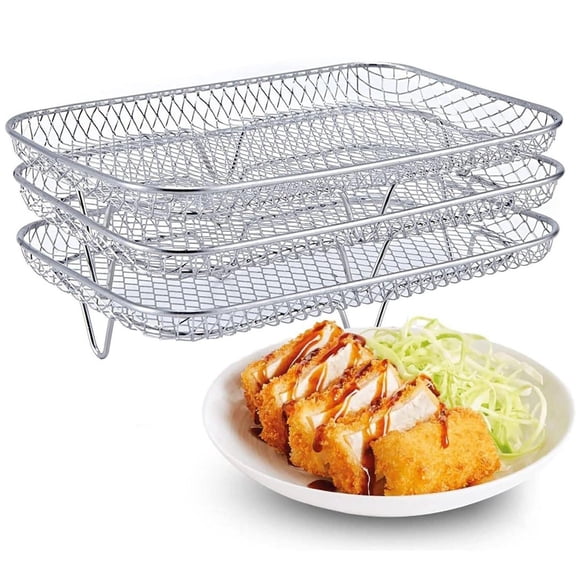 Rectangle Stainless Steel Air Fryer Grill Dehydrator Rack Removable Multiple Stand Compatible Oven Toaster Baking Roasting Accessory Set for Cooking Meals 3-12 Models 3PCS
