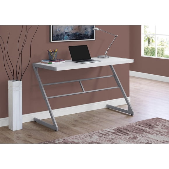 Monarch Specialties Bureau, Bureau À Domicile, Ordinateur Portable, 48"l, Travail, Métal, Stratifié, Blanc, Gris, Contemporain, Moderne