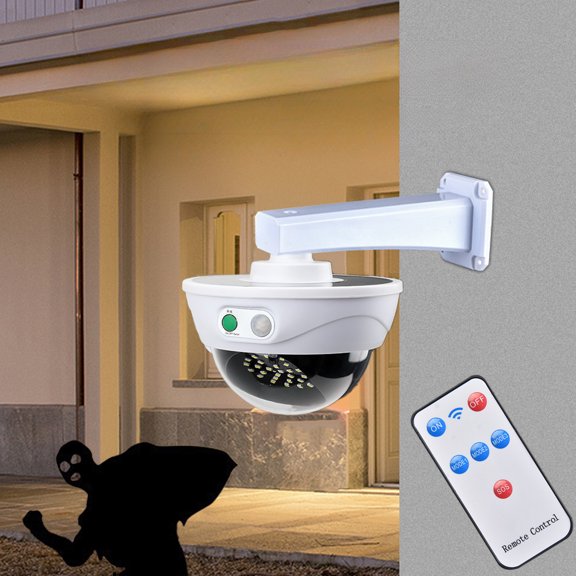 Solar Powered Fake Camera with Motion Sensor Light and Flashing LED – Indoor/Outdoor Dummy Surveillance Decoy for Home, Garage, Office