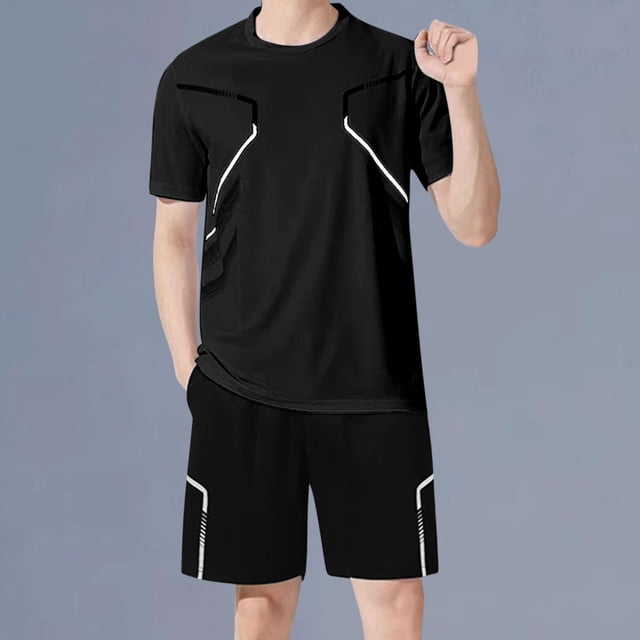 NTACZA 2 Piece Men Shorts Set Athletic Short Sleeve Tracksuits Mens Crew Neck Basketball Sweatsuits 3XL