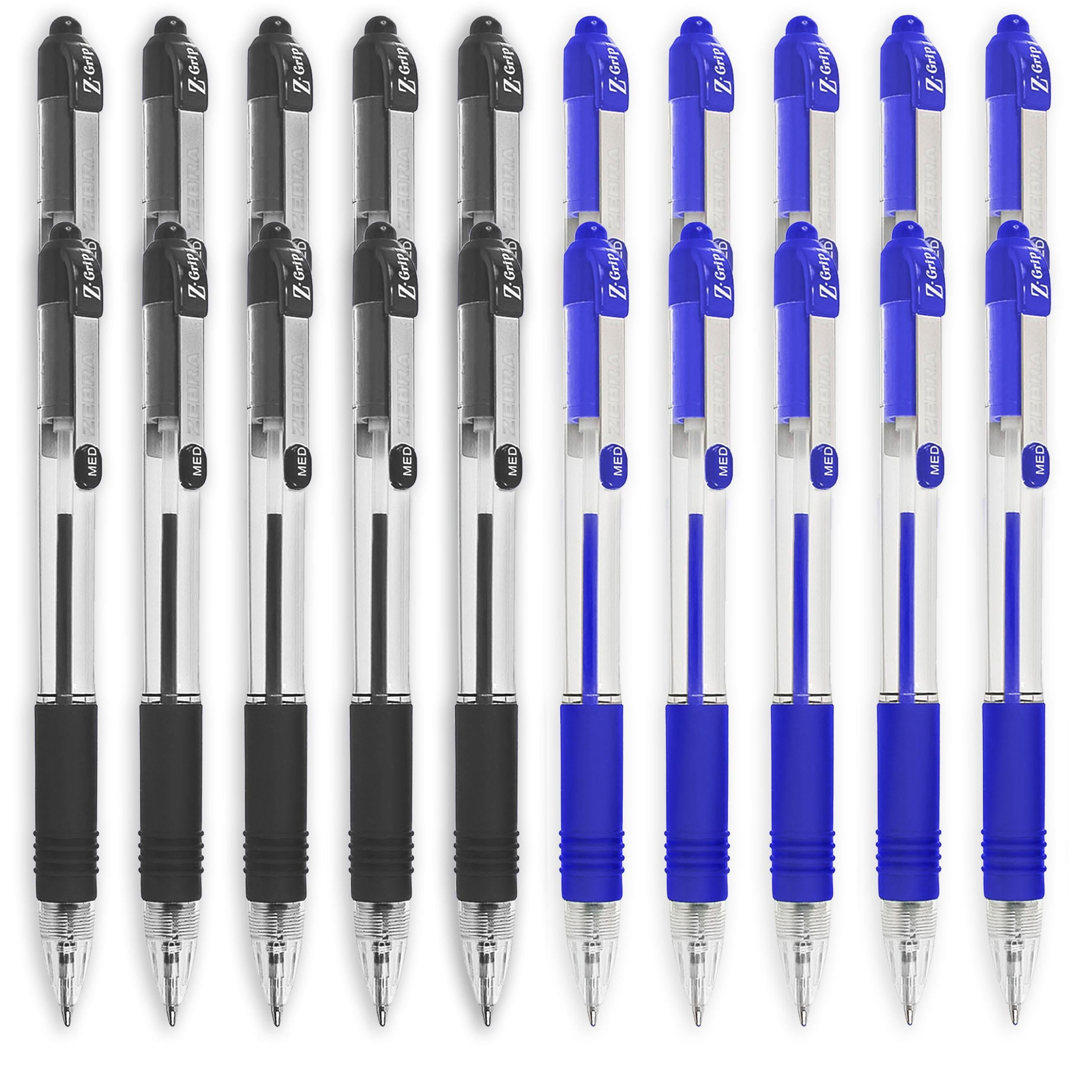 Zebra Z-Grip Retractable Ballpoint Pen - 1.0mm Nib - Economy Pack of 20 - Black and Blue Ink