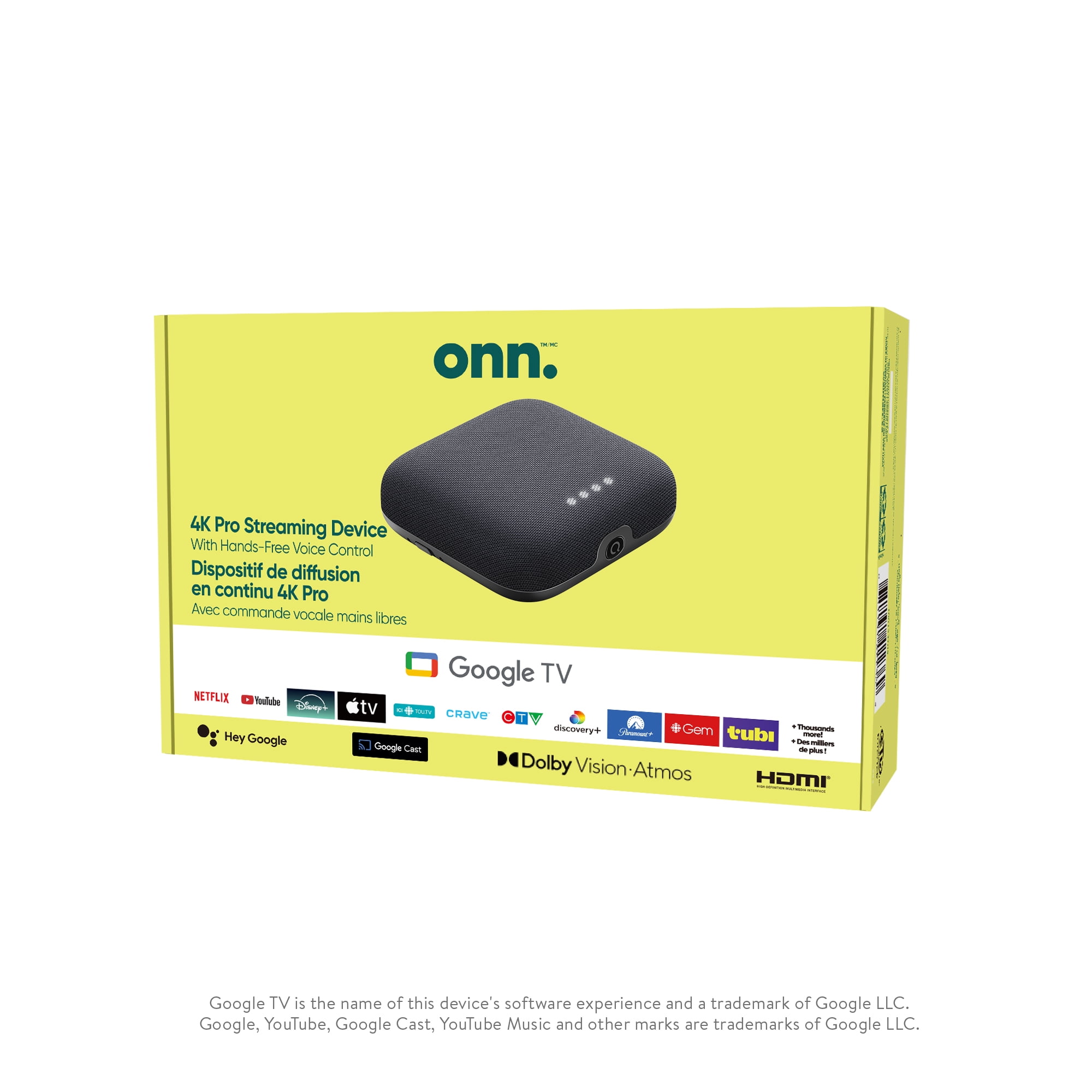 Onn. 4K Pro Streaming Device with Google TV Hands-Free Voice Control & Dolby Atmos/Dolby Vision
