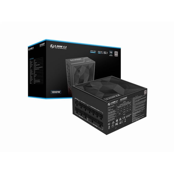 Lian Li SX1200P Platinum 1200W Compact ATX Form Factor Power Supply w/ 12V-2x6 Cable - ATX 3.1 & PCIE 5.1 Compliant - 140mm Fan - Full Modular - 10 Year Warranty - Black (SX1200P.B)