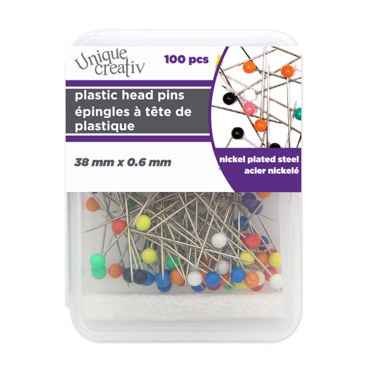 UNIQUE CREATIV Plastic Head Pins - Assorted Colours, 32 mm (1.26 in) × 0.7 (0.03 in), 100-Pack