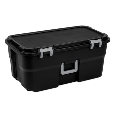 Sterilite Coffre à Roulettes, Contenant de Rangement en Plastique de 22 Gal avec Couvercle, Noir