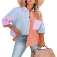 thumbnail image 1 of MesaSe Blouse pour Femmes Couture Contrastée Manches Longues Col à Revers Fermeture à Boutons Chemise Décontractée Ample Polyvalente, 1 of 6