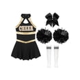 thumbnail image 3 of Alvivi Ensemble de Robe de Cheerleading pour Filles Enfants Uniforme de Chef de Cheerleading avec Pompons Chaussettes Costumes B Blanc&Noir 16, 3 of 7