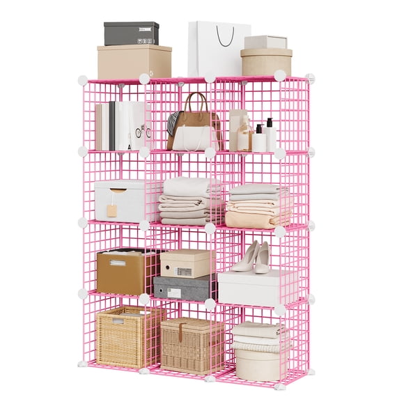 Organisateur de Rangement en Fil Métallique à 12 Cubes – Bibliothèque et Étagère Modulaires en Cube Métallique, Système d'Organisation de Garde-Robe DIY pour Chambre, Salon, Bureau – Gain de Place 37.01x12.6x38.19 Po, Noir