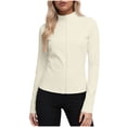 thumbnail image 1 of Craaazy Women's Solid Color Zipper Stand Collar Sun Protection Long Sleeve Sports Workout Tops Gifts, 1 of 7