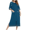 thumbnail image 4 of MeetoTime Robe pour Femmes à Fermeture Éclair devant, Robe de Maison, Chemise de Nuit à Manches 3/4, Longueur Complète, Tenue de Détente pour Dames avec Poches, 4 of 6
