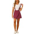 thumbnail image 2 of Unique Bargains Jupe à Bretelles Mini Décontractée pour Femme en Coton Lavé à Boutons devant, Rouge Vin, P, 2 of 6