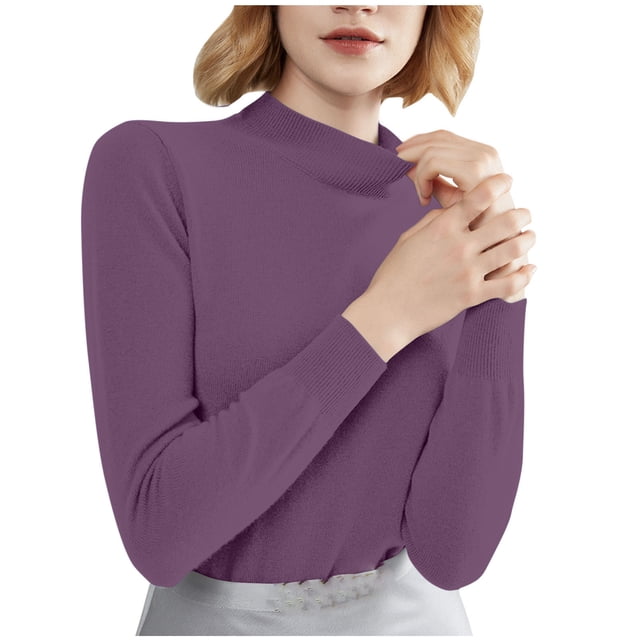 FAIWAD Chandails de Base à Manches Longues pour Femmes, Col Rond, Ajustés, Extensibles, Ajustés, Pulls