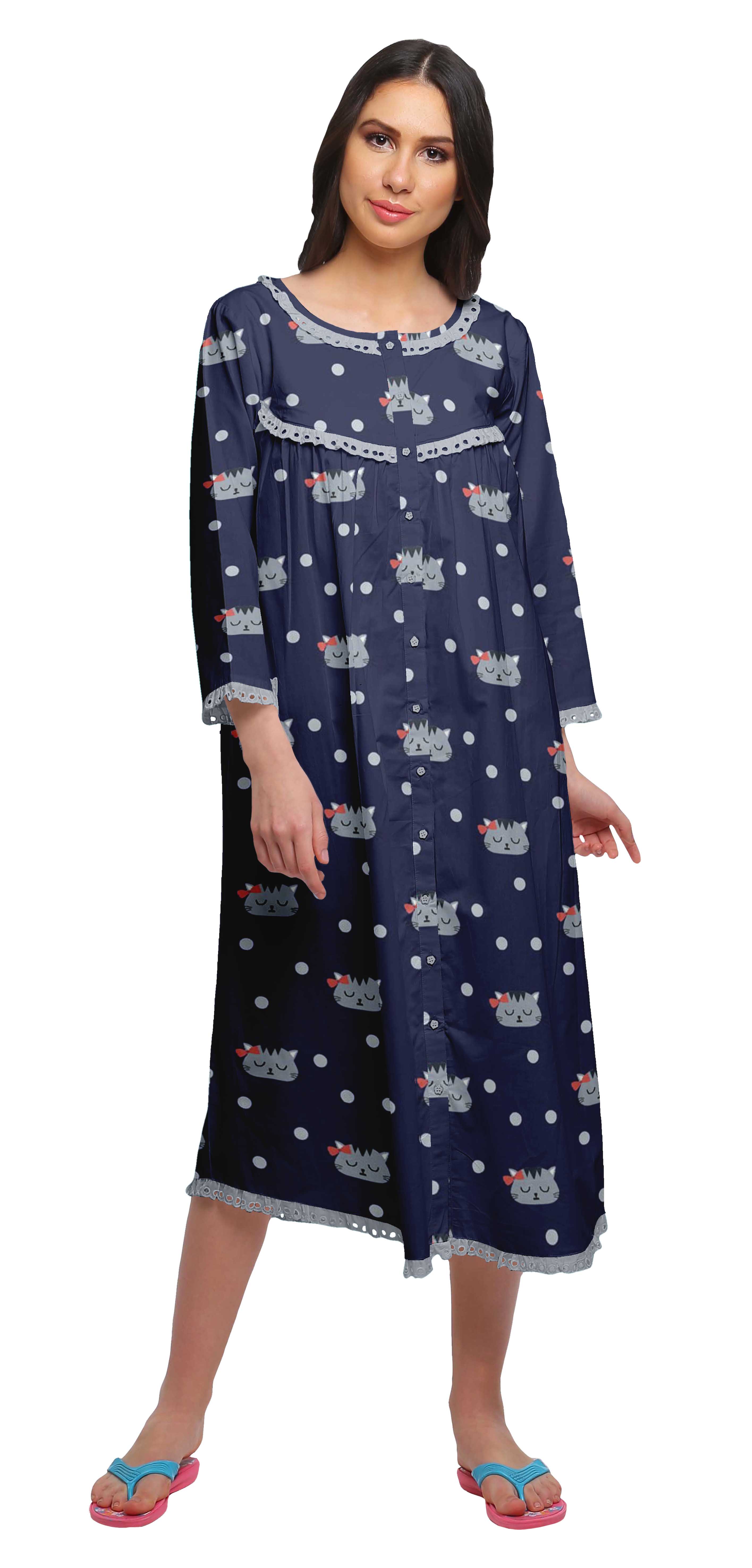Moomaya Chemise de Nuit Boutonnée en Coton Imprimé pour Femmes, Robe de Nuit d'Allaitement
