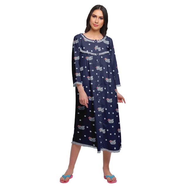 Moomaya Chemise de Nuit Boutonnée en Coton Imprimé pour Femmes, Robe de Nuit d'Allaitement