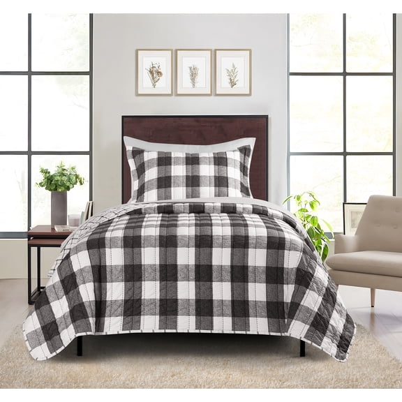 Mainstays Ensemble courtepointe et drap-housse légers tout-en-un - 5pièces, 1 PL/XL, Buffalo Check