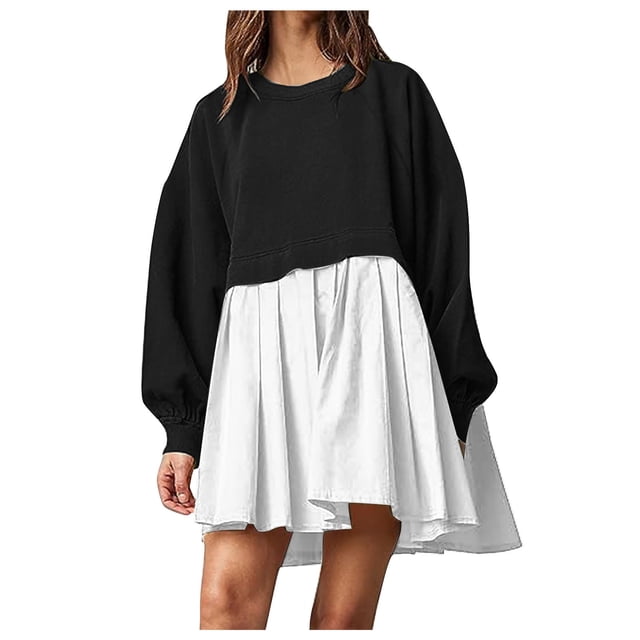 Yuyuzo Womens Oversized Mini Dress Pullover Crew Neck Sweatshirt Long Sleeve Short Dresses Solid Color