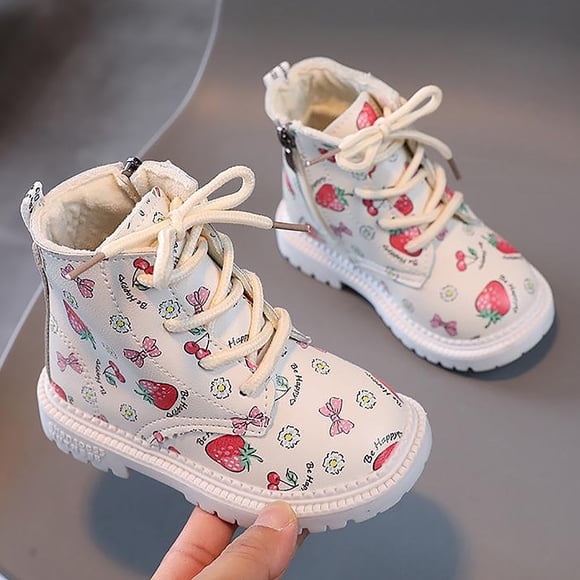 Bmisegm Sweetheart Strawberry Leather Plush Girls Warm Boots British Fashionable Non Slip Short Boots Girls Boots White 6.5