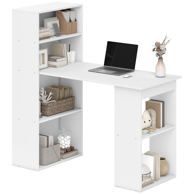 HOMCOM Modern Computer Desk with 6-Tier Storage Shelves for Home Office