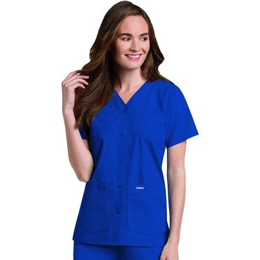 Landau Women's 4-Pocket Classic Fit Snap Front V-Neck Scrub Top, Galaxy Blue, 3X-Large