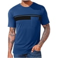 thumbnail image 1 of Men Oversized T Shirts Casual Loose Short Sleeve Crew Neck Tee Shirt Striped Color Block Tops with Pocket, 1 of 4