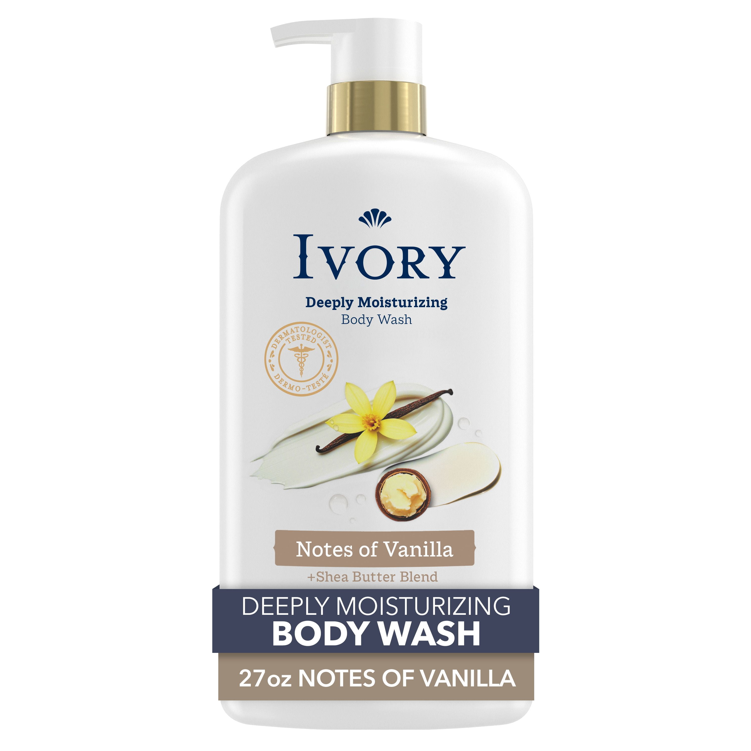 Nettoyant pour le corps Ivory Hydrate en profondeur, hydratation nourrissante pendant 24 h, apaise la peau sèche qui démange, fait d’un mélange de beurre de karité, parfum Notes de vanille, 798 mL