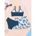 thumbnail image 4 of iiniim Kids Girls 3Pcs Rash Guard Tropical Print Cover Up Swimsuit Swim Tank Top and Brief Set Bathing Suit Navy Blue 14Y, 4 of 5