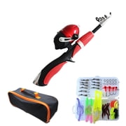 yeacher Compact Kids Fishing Rod Set - Collapsible Lure Rod with Reel, Tackle Kit, and Storage Bag for Freshwater Fishing, Red