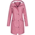 thumbnail image 1 of hoksml Women Plus Size Rain Jacket Solid Outdoor Hooded Drawstring Full Zipper Buttons Raincoat Long Windproof Pockets Coats S-5XL, 1 of 3