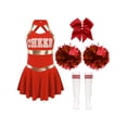 thumbnail image 3 of Runhomal Costume de Pom-Pom Girl pour Filles Enfants Halloween Carnaval Uniforme de Cheerleading Robe de Danse Sans Manches avec Pompons B Rouge 8, 3 of 7